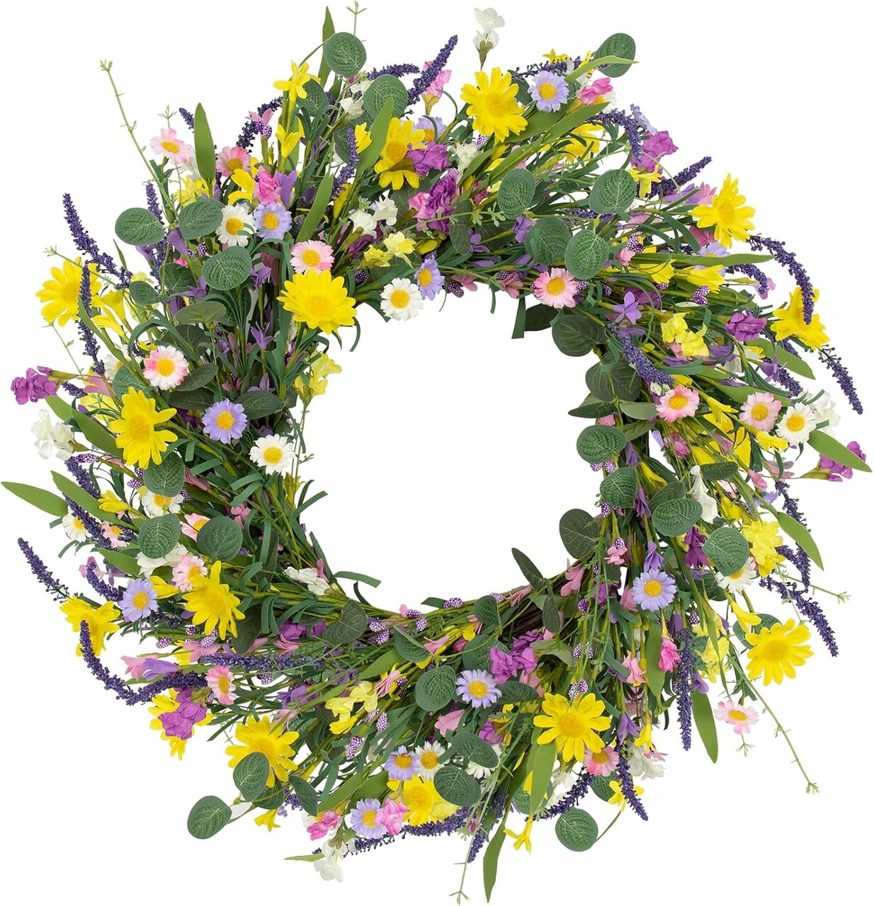 22" Spring & Summer Wreath – Eucalyptus, Lavender & Daisy Front Door Décor